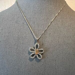 Vintage TGGC Ethiopian Opal n Crystal .925 Silver Flower Pendant Necklace